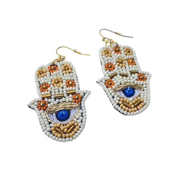 Hamsa 🪬 evil eye beaded felt earrings - Picture 1 of 4